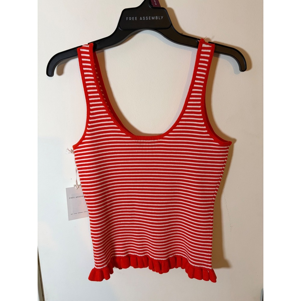Free Assembly Women Red White Striped Sweater Knit Tank Ruffle Skirt Set S 4-6